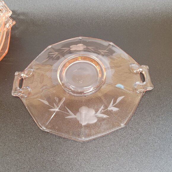 Pink Depression Lancaster Glass Saucer Plate 7'' Open Handle Set 5 1930s Vintage - Picture 3 of 4